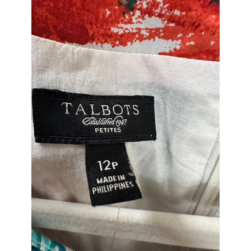 New Talbots Tropical Floral Fit-And-Flare Dress Red Teal White 12P 12 Petite - Picture 12 of 15